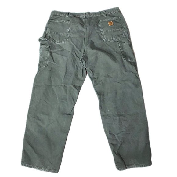 Vintage Carhartt Pants Mens 42x32 Green Canvas Dungaree Fit Carpenter B11 MOS - Picture 1 of 4